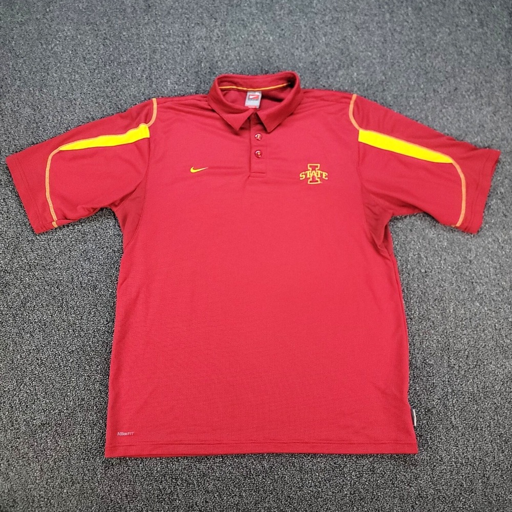 Iowa State Cyclones Polo Mens XL Red Nike Team Dri-FIT NCAA Y2K Short Sleeve